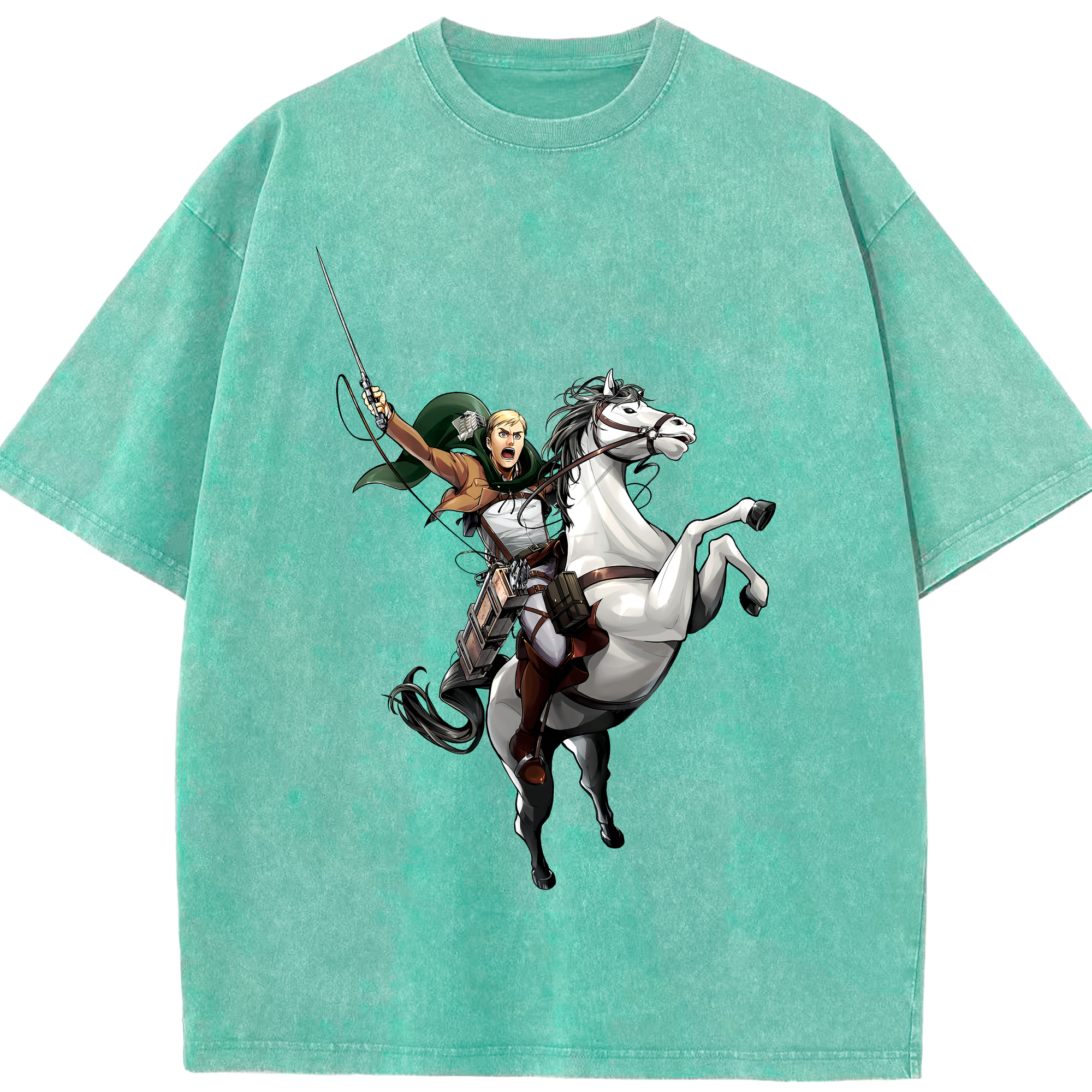 （画像用） 進撃の巨人 エルヴィン・スミス Attack on Titan Erwin Smith 綿100% ヴィンテージ風 半袖Tシャツ（フロントプリント）